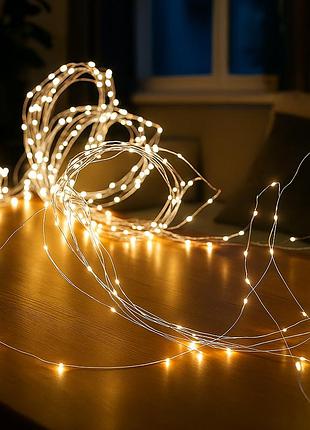 Гирлянда конский хвост 3 м 20 линий на 600 led лампочек на медном проводе от сети желтая nai