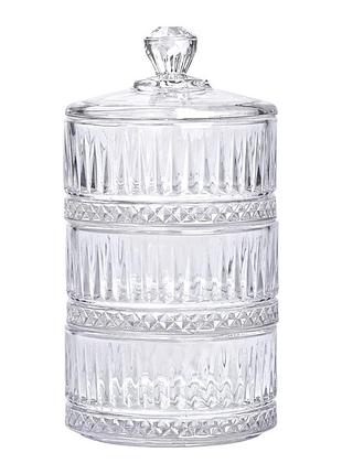 Конфетница трехъярусная стеклянная с крышкой ø 10 см hp-yh-16 nai
