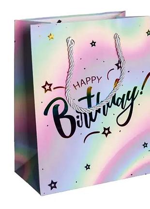 Набір пдарункових пакетів happy birthday крафтових 26×10×31.5 см 12 штук nai