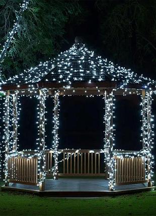 Новорічна гірлянда вулична 100 м 1000 led із сонячною батареєю 8 режимів роботи чорний провід біле світло nai