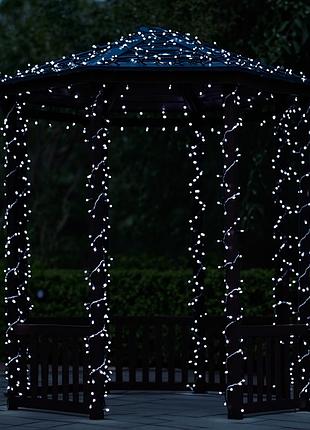 Новорічна гірлянда вулична 30 м 300 led з сонячною батареєю чорний провід білий nai