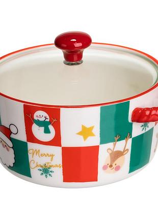 Супница фарфоровая christmas новогодняя 800 мл с крышкой yiwu nai