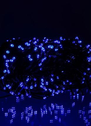 Новорічна гірлянда вулична 100 м 1000 led із сонячною батареєю 8 режимів роботи чорний провід синій nai
