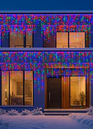 Уличная гирлянда бахрома 36 м 600 led белый провод мультиколор nai