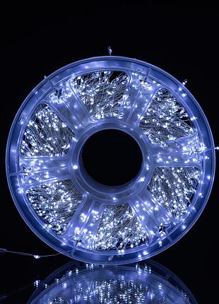 Новогодняя гирлянда комнатная роса хвойная лапа 50 м 1500 led белый провод белое сияние nai