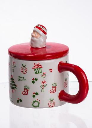 Новорічна порцелянова чашка з кришкою merry christmas 350 мл nai