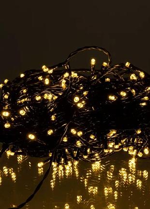 Новорічна гірлянда вулична 30 м 300 led з сонячною батареєю чорний провід жовтий nai