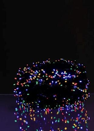 Новорічна гірлянда вулична 30 м 300 led з сонячною батареєю чорний провід мультиколір nai