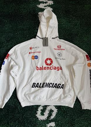 Худи balenciaga white multi logo printed cotton hoodie size l