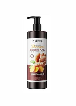 Шампунь для укрепления и объема волос с экстрактом имбиря sadoer refreshing pliable 500 мл