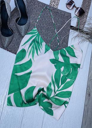 Новий сатиновий топ h&m xl літній топ в тропічний принт топ на тонких бретельках