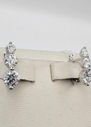Сережки серебряные с кубическим цирконием "трио" 4,36 г