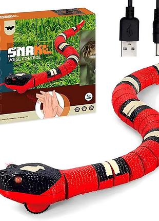 Интерактивная змейка usb 38 см с акумулятором управление звуком для детей модель tt8004 цвет красный