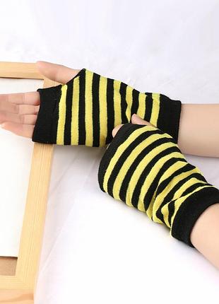 Мітенки короті без пальців смугасті чорно-жовті one size