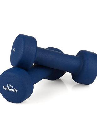 Гантелі для фітнесу неопренові queenfit 2х2кг темно-синій