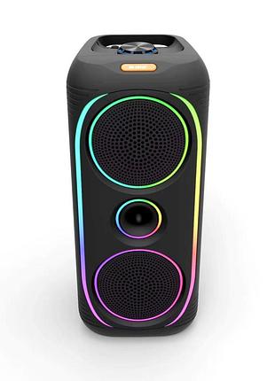 Портативная колонка ms-2041bt (56х25х25см, 2х25вт, bluetooth, led подсветка, usb, sd, fm) black