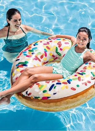 🍩 надувной круг для плавания пончик большой 114 см для детей, подростков, взрослых, 🛠️ с ремкомплектом, интекс