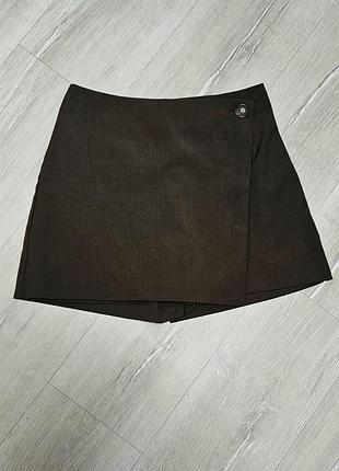 Юбка шорты коричневые h&amp;m брючная ткань легкие s