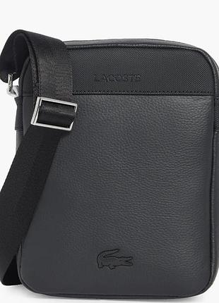 Сумка мужская мессенджер lacoste, черная, 24х19х8