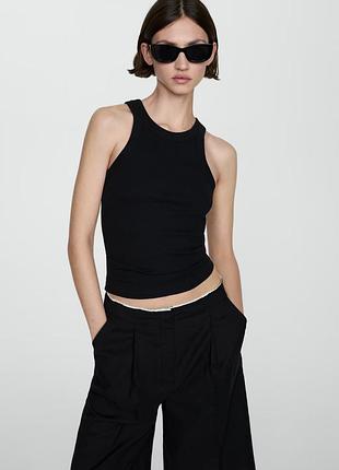 Чорна майка топ в рубчик mango - xs, s, m, l, xl