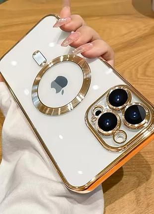 Протиударний прозорий чохол magsafe на iphone 13pro золотистий