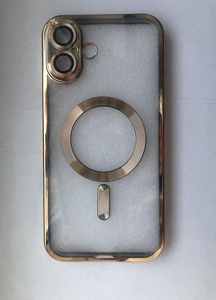 Протиударний прозорий чохол magsafe на iphone 16plus, колір золотистий