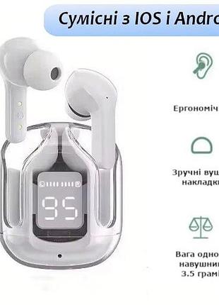 Бездротові навушники air 31 з прозорим зарядним кейсом, вакуумні bluetooth 5.3, колір білий