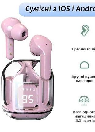 Бездротові навушники air 31 з прозорим зарядним кейсом, вакуумні bluetooth 5.3, рожеві