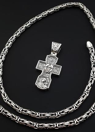 Серебряная цепочка с крестиком мужская лисий хвост. серебряный крестик св. николай и цепочка фокс. 50 см
