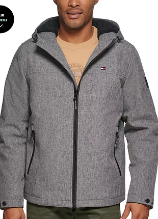Серая демисезонная куртка с капюшоном мужская tommy hilfiger на шерпе_оригинал_xl