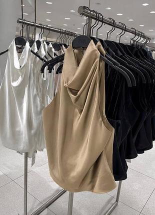 Сатиновый женский топ от zara с открытой спинкой