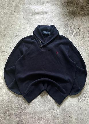 Светр чоловічий плотний вʼязаний з логотипом на ґудзиках polo ralph lauren m синій