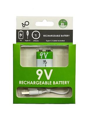 Батарейка крона 6f22 аккумуляторная, зарядка через usb type-c от smartoools на 9v/650mah - 1 шт.