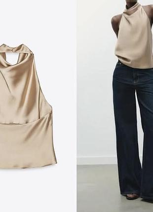 Zara блуза без рукава  сорочка топ сатін легкий