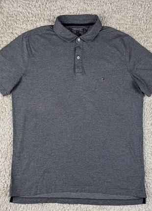 Чоловіча повсякденна сіра поло tommy hilfiger slim fit класичне з коротким рукавом