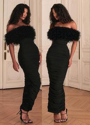 Распродажа платье prettylittlething plt label мидакси присборенная бандажная мех