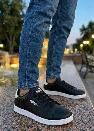 Мужские кроссовки puma/черные кожаные кеды пума