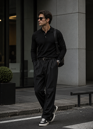 🖤 h&m premium selection 100% merino wool поло светр чоловічий m чорний