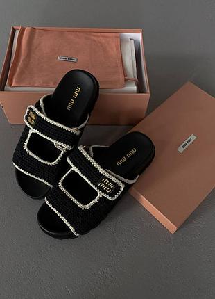 👟 шльопанці miu women's miu crochet knit slides black / наложка bs👟
