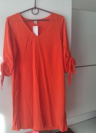 Новое оранжевое платье h&amp;m с завязками на рукавах (размер xs/34)