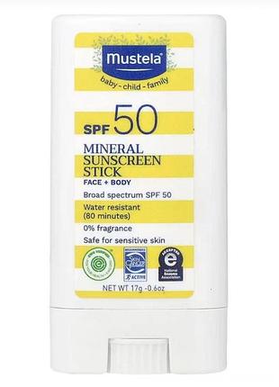 Минеральный солнцезащитный крем-стик для детей mustela spf 50 17 г