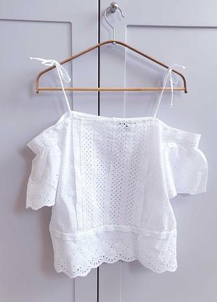 Стильная летняя блузка из прошвы, топ, ажурная, кружевная блузка topshop s/36 h&amp;m