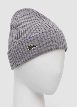 Шерстяна шапка lacoste one size unisex 100 % шерсть