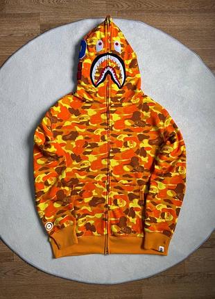 Камуфляжне помаранчеве оверсайз зіп худі кофта толстовка bape camo yellow