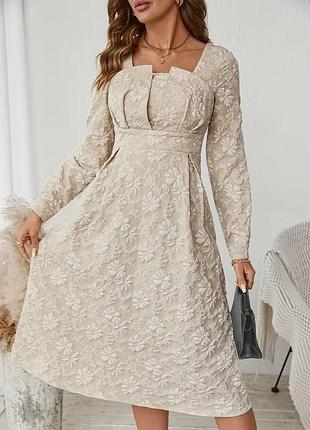 Платье женское, вечернее, праздничное, l-2xl, жаккард, длинный рукав, беж