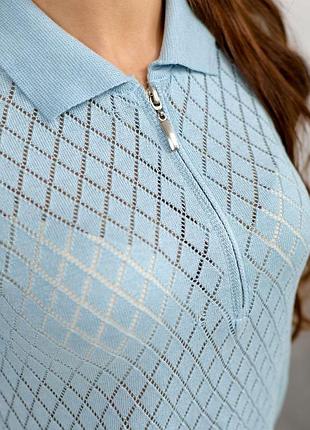 Розпродаж 🏷 80% бавовна турецька ажурна вязана футболка поло зі змійкою і комірцем