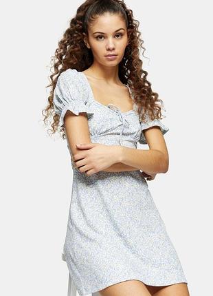 Пастельна сукня із рельєфної тканини topshop petite жіноча ніжно-блакитна міні коротка