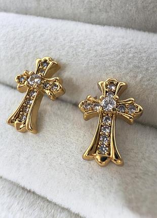 Золоті сережки хрестики chrome hearts хром хартс