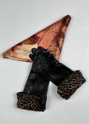 Gloves by f.lli torinoчудові жіночі шкіряні рукавички з манжетами в леопардовий принт s