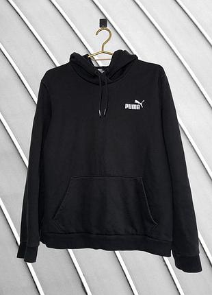 Мужское черное худи puma m оригинал базовая кофта с капюшоном кенгуру черная толстовка пума небольшой белый логотип состояния идеал оригинальное худи 46 48